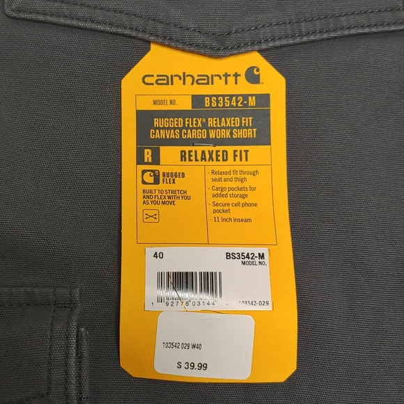 Carhartt Rugged Flex Relaxed Fit Canvas Cargo Work Short Gray Size 40 New w/ Tag - Picture 10 of 15